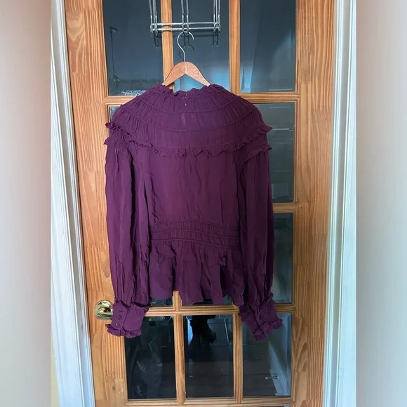 Farm Rio Smocked Burgundy Ruffle Blouse - Picture 5 of 16